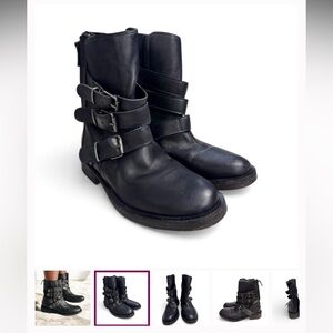 Free People Black Leather Buckle Boots